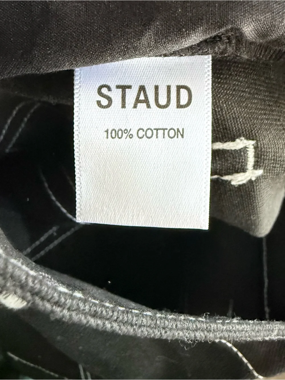 STAUD Black Cropped Jeans with Contrast White Stitching
